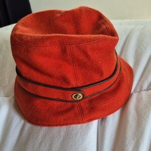 Coach Orange Bucket Wool Hat with Black Trim